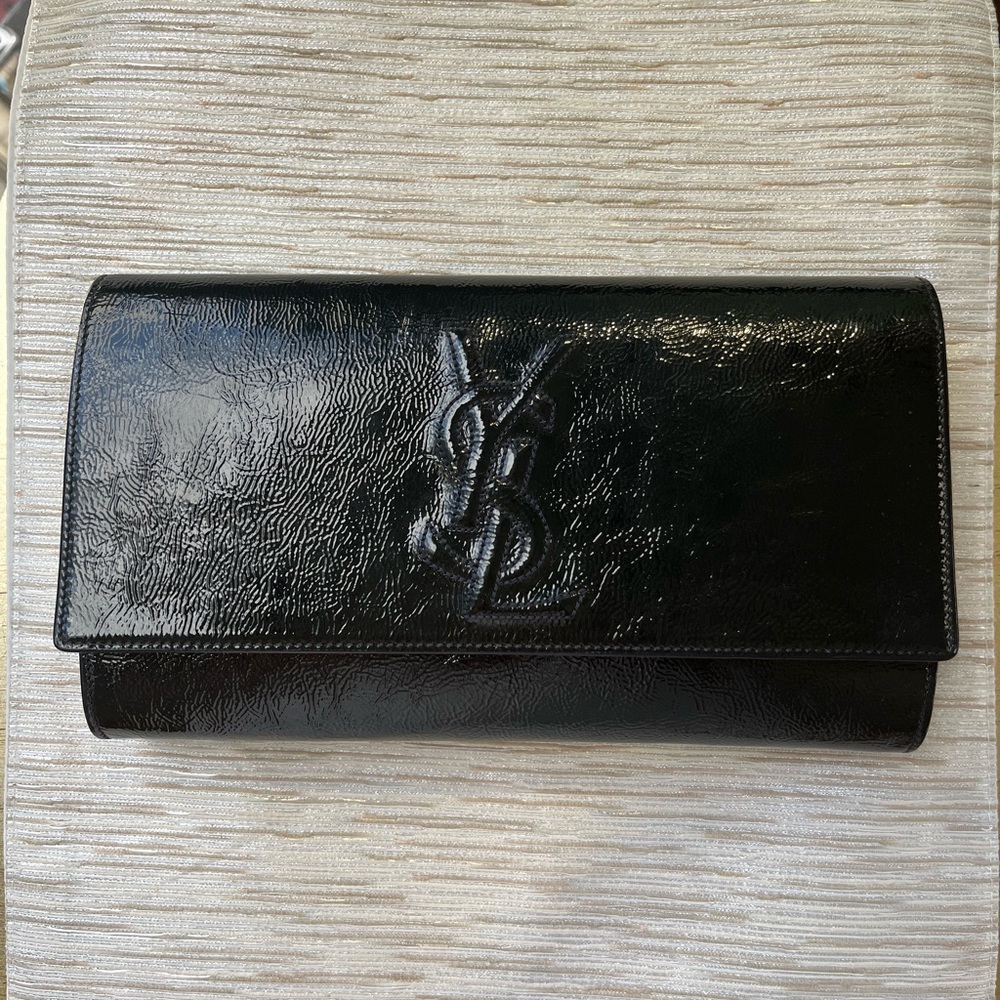 yves saint laurent belle de jour clutch Patent Navy Large